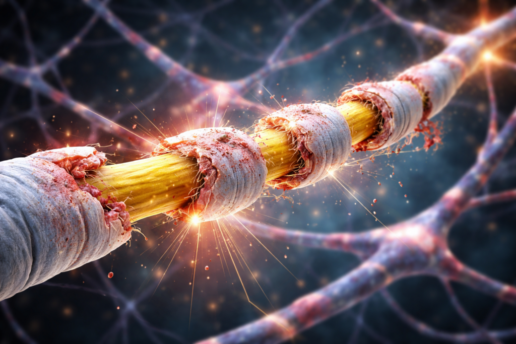 Shattered myelin sheath